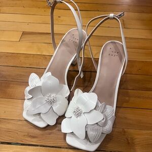 White Floral Heels